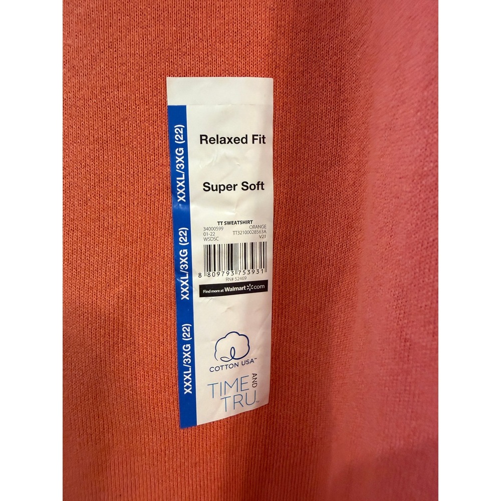 Time and Tru Women Relaxed Fit Super Soft Sweatshirt Orange 3XL TT32100028563A - Picture 2 of 5